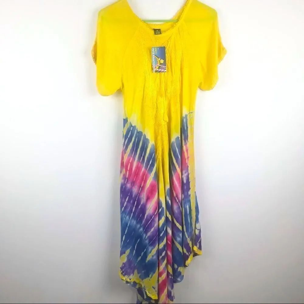 Uniti International Colorful Tie Dye Boho Beach Dress NEW